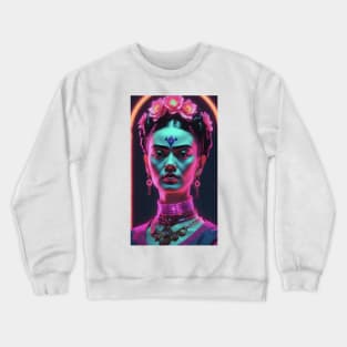 Frida's Neon Muse: Modern Portrait Crewneck Sweatshirt